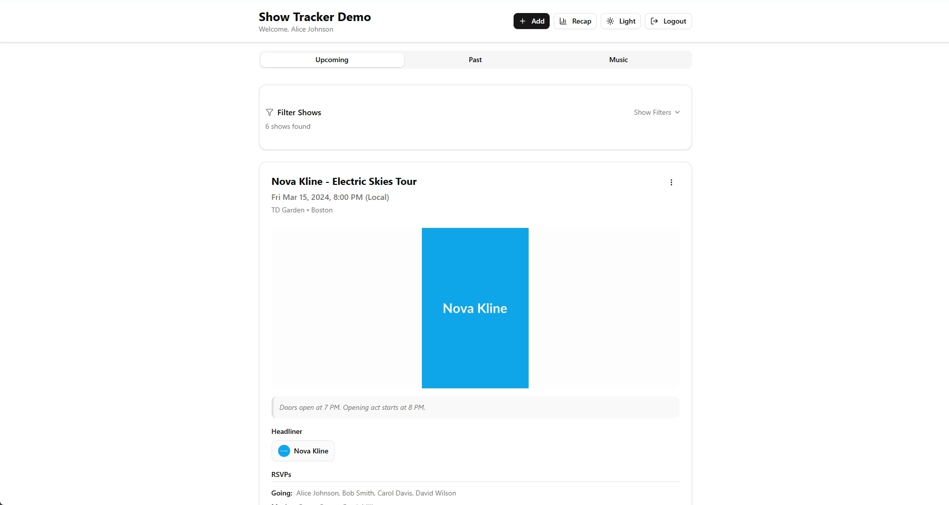 Show Tracker – Concerts & RSVPs